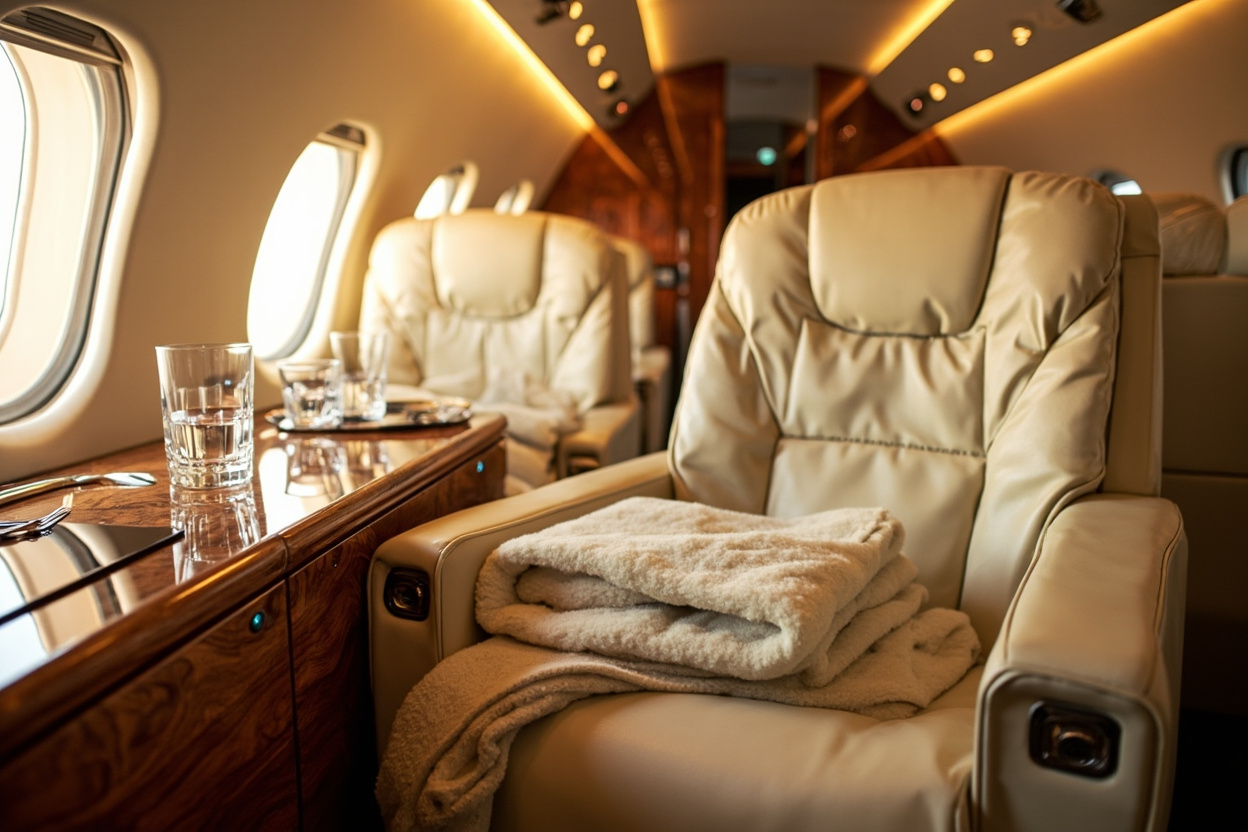 Pristine private jet cabin