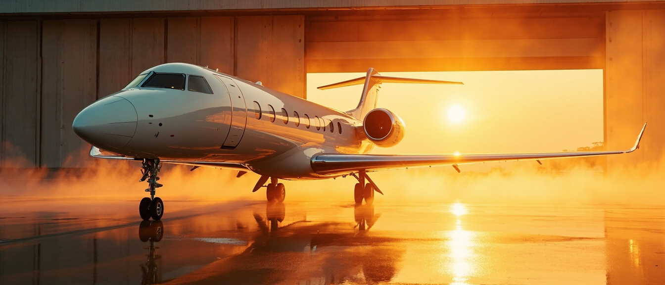Pristine private jet at golden hour
